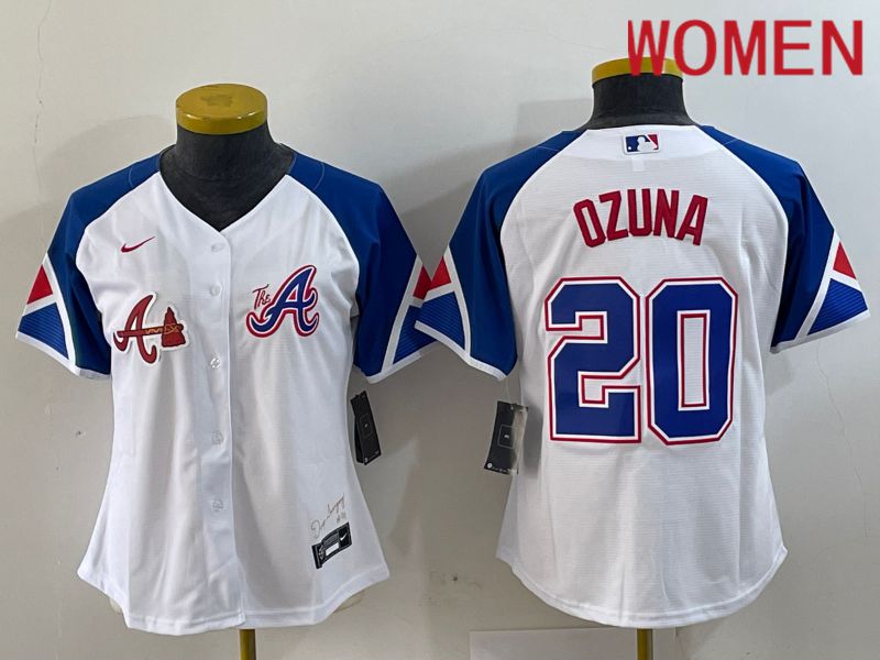 Women Atlanta Braves 20 Ozuna White City Edition 2024 Nike MLB Jersey style 2